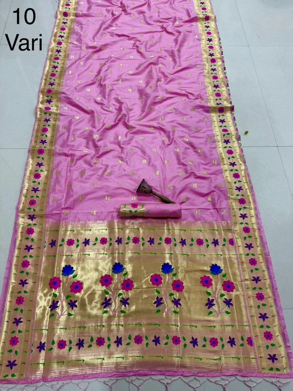 PAITHANI_HOUSE117 Pure Paithani Kanchivaram Saree with Original Zari & Heavy Minakari Work-  10 Yard - FREE, Light Pink