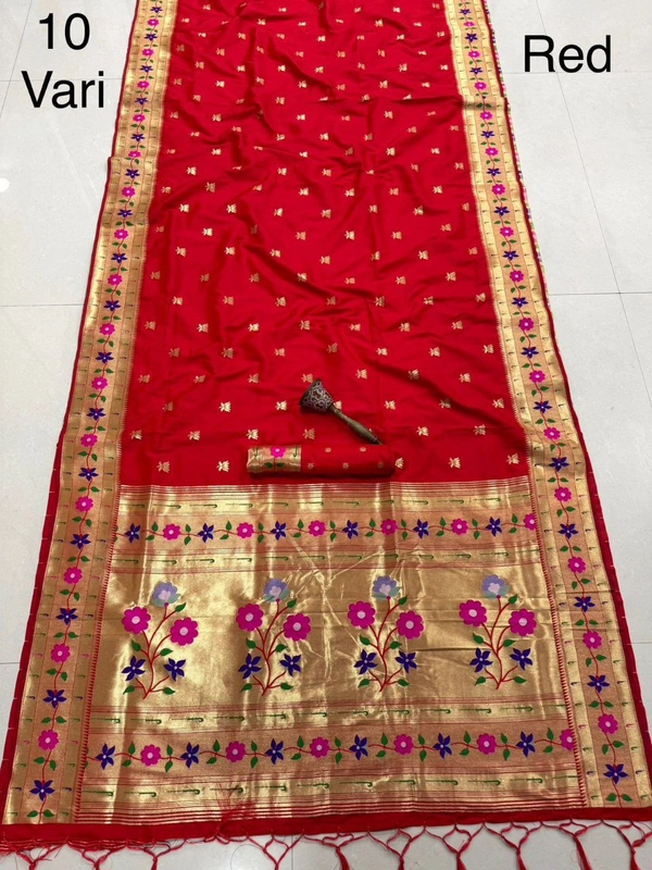 PAITHANI_HOUSE118 Pure Paithani Kanchivaram Saree with Original Zari & Heavy Minakari Work-  10 Yard - FREE, RED