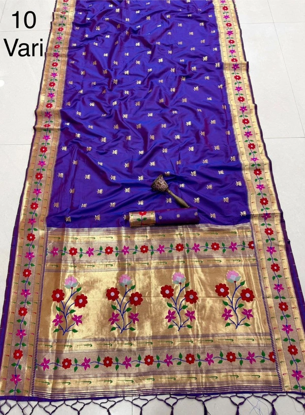 PAITHANI_HOUSE119 Pure Paithani Kanchivaram Saree with Original Zari & Heavy Minakari Work-  10 Yard - FREE, Deep Violet
