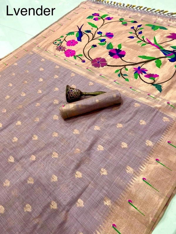 PAITHANI_HOUSE68 Pure Soft Muga Cotton Paithani Saree with Muni-Border & Rich Zari Weaving Pallu | Paithani Cotton Saree" - FREE, LAVENDER