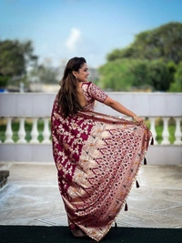 PAITHANI_HOUSE419 "Pure Viscose Dolla Silk Saree with Heavy Meenakari Weaving & Soft Silk Zari Blouse" -Flower Valley - Maroon