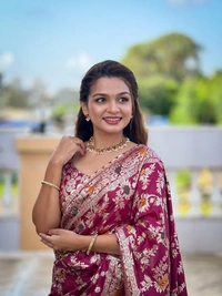 PAITHANI_HOUSE419 "Pure Viscose Dolla Silk Saree with Heavy Meenakari Weaving & Soft Silk Zari Blouse" -Flower Valley - Maroon