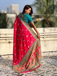 Pure Viscose Silk Saree with Meenakari Folk Motifs & Rich Zari Pallu - FREE, PINK