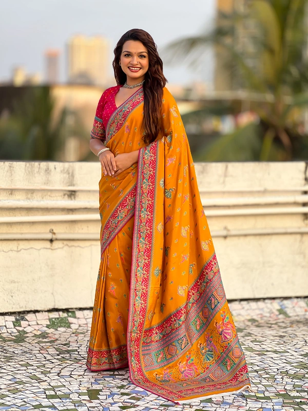 Pure Viscose Silk Saree with Meenakari Folk Motifs & Rich Zari Pallu