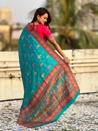 Pure Viscose Silk Saree with Meenakari Folk Motifs & Rich Zari Pallu - FREE, RAMA