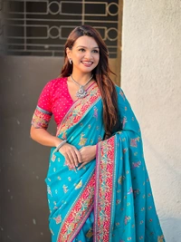 Pure Viscose Silk Saree with Meenakari Folk Motifs & Rich Zari Pallu - FREE, RAMA