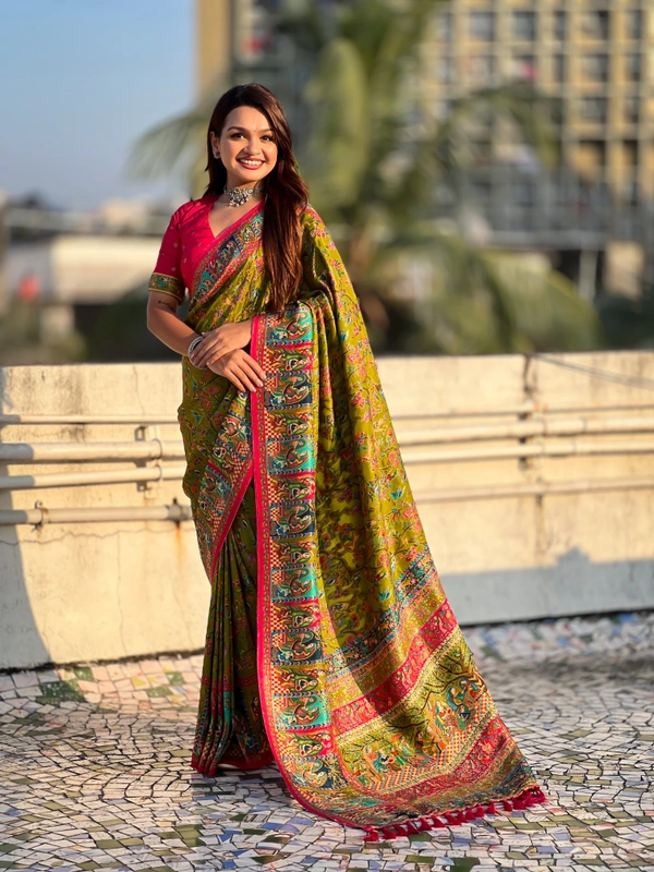 Pure Viscose Silk Saree with Meenakari Zari Jaal & Traditional Pallu