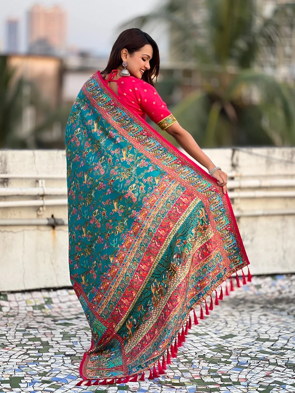 Pure Viscose Silk Saree with Meenakari Zari Jaal & Traditional Pallu - FREE, RAMA