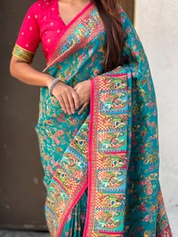 Pure Viscose Silk Saree with Meenakari Zari Jaal & Traditional Pallu - FREE, RAMA