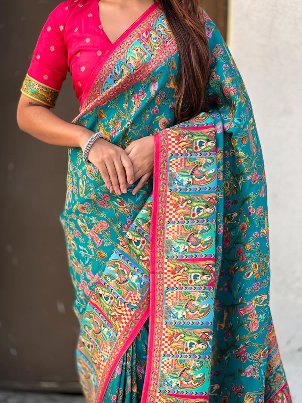 Pure Viscose Silk Saree with Meenakari Zari Jaal & Traditional Pallu - FREE, RAMA