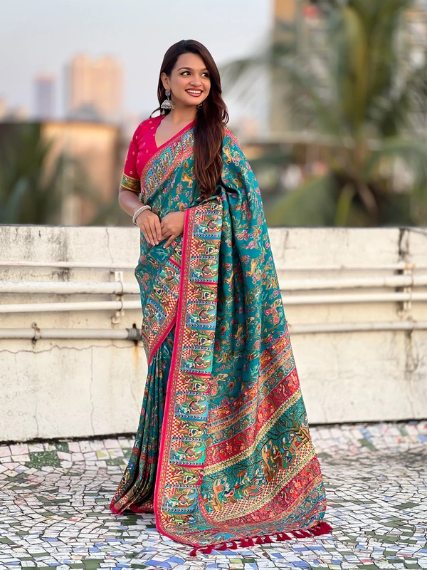 Pure Viscose Silk Saree with Meenakari Zari Jaal & Traditional Pallu - FREE, RAMA
