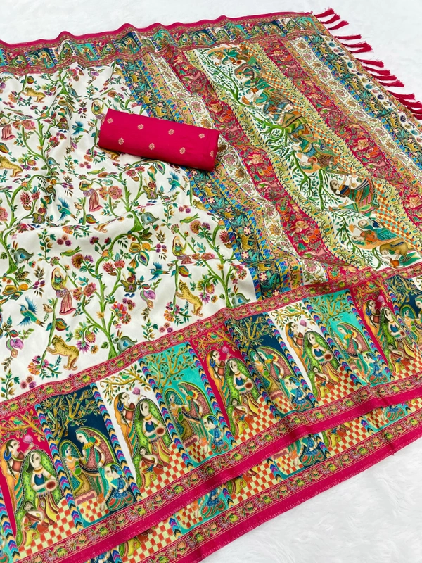 Pure Viscose Silk Saree with Meenakari Zari Jaal & Traditional Pallu