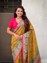 Pure Viscose Silk Saree with Meenakari Zari Jaal & Traditional Pallu - FREE, YELLOW
