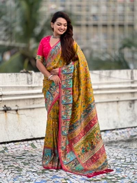 Pure Viscose Silk Saree with Meenakari Zari Jaal & Traditional Pallu - FREE, YELLOW