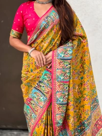 Pure Viscose Silk Saree with Meenakari Zari Jaal & Traditional Pallu - FREE, YELLOW