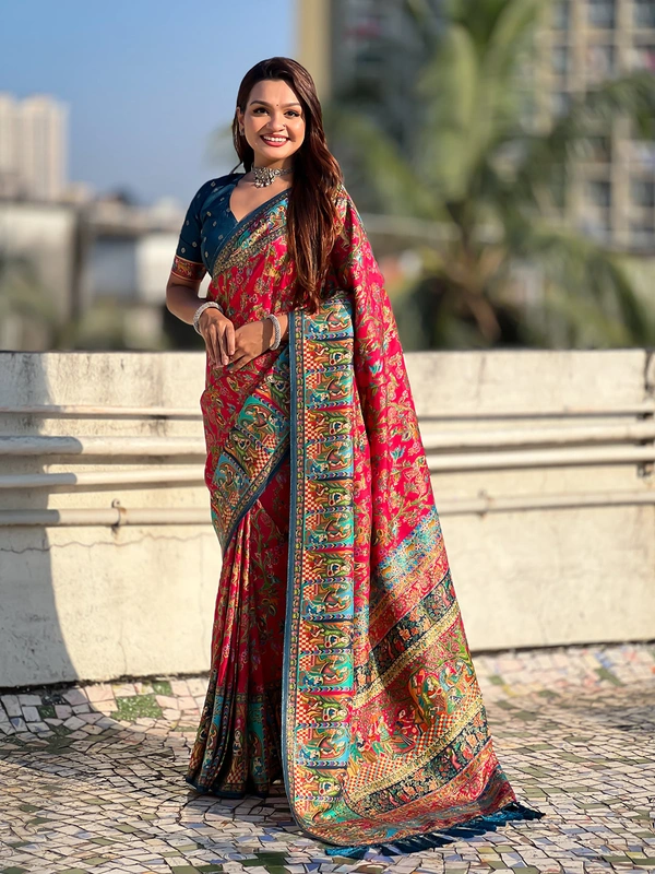 Pure Viscose Silk Saree with Meenakari Zari Jaal & Traditional Pallu