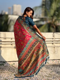 Pure Viscose Silk Saree with Meenakari Zari Jaal & Traditional Pallu - FREE, PINK