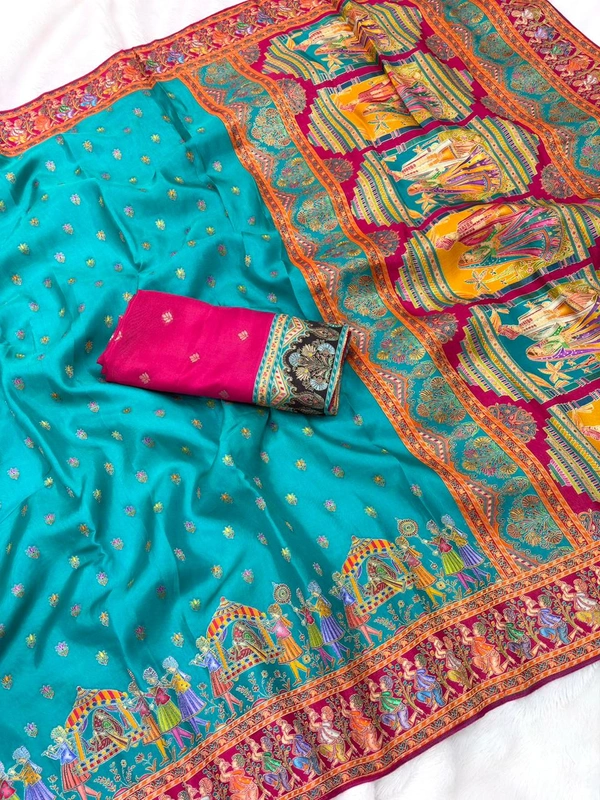 Pure Viscose Silk Saree with Traditional Folk Art Printed Pallu