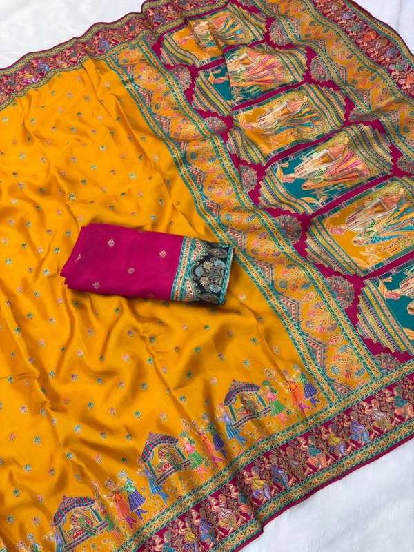 Pure Viscose Silk Saree with Traditional Folk Art Printed Pallu