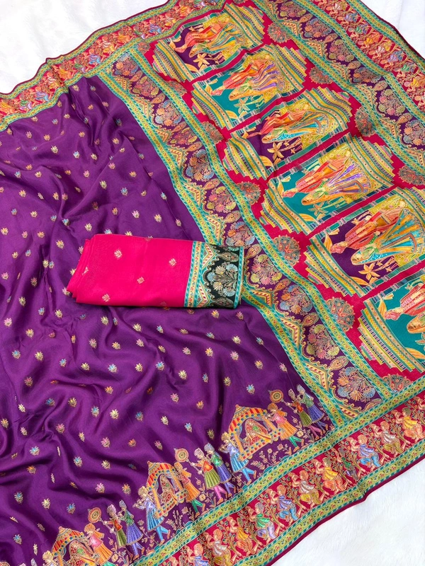 Pure Viscose Silk Saree with Traditional Folk Art Printed Pallu