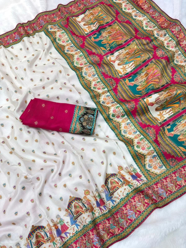 Pure Viscose Silk Saree with Traditional Folk Art Printed Pallu