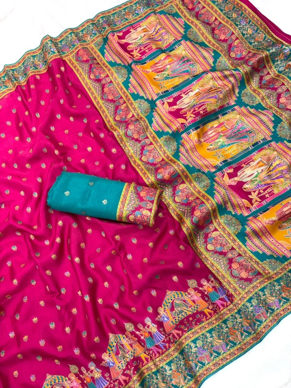 Pure Viscose Silk Saree with Traditional Folk Art Printed Pallu
