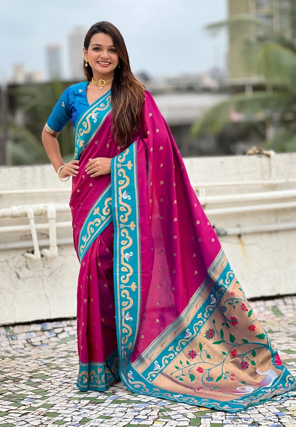 Rajhans Paithani Saree with Gold Zari Swan Motifs & Fancy Meenakari Pallu