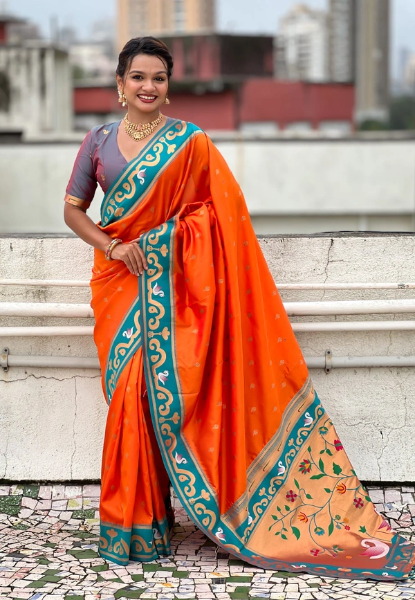 Rajhans Paithani Saree with Gold Zari Swan Motifs & Fancy Meenakari Pallu