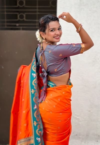 Rajhans Paithani Saree with Gold Zari Swan Motifs & Fancy Meenakari Pallu - FREE, ORANGE