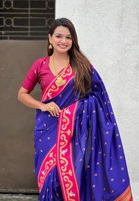 Rajhans Paithani Saree with Gold Zari Swan Motifs & Fancy Meenakari Pallu - FREE, VIOLET