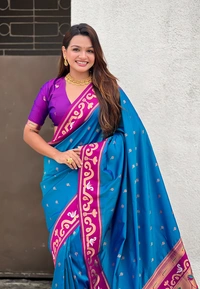 Rajhans Paithani Saree with Gold Zari Swan Motifs & Fancy Meenakari Pallu - FREE, RAMA