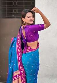 Rajhans Paithani Saree with Gold Zari Swan Motifs & Fancy Meenakari Pallu - FREE, RAMA