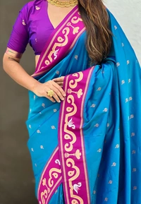 Rajhans Paithani Saree with Gold Zari Swan Motifs & Fancy Meenakari Pallu - FREE, RAMA