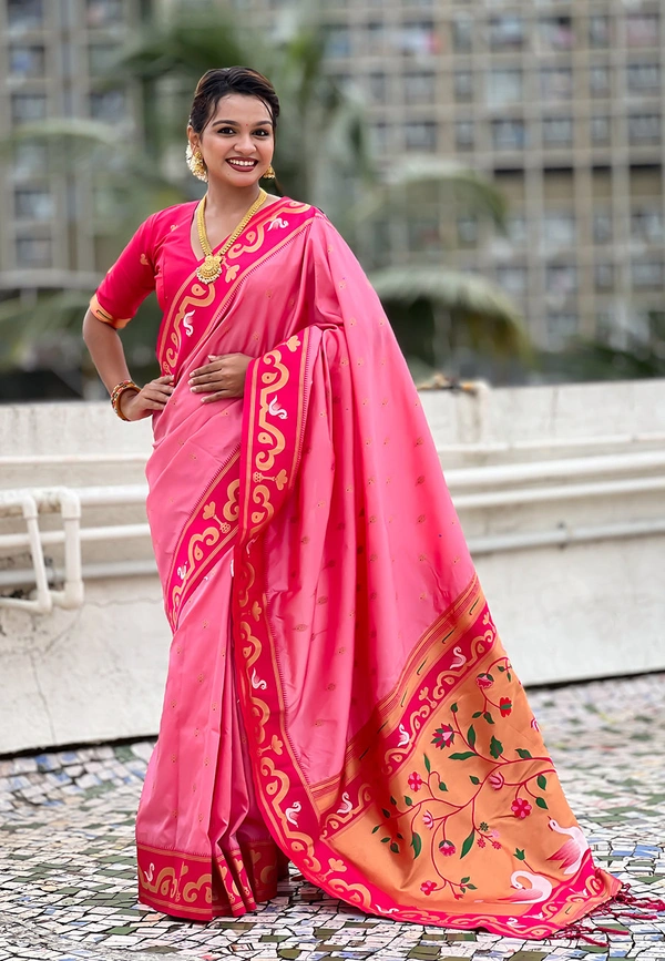 Rajhans Paithani Saree with Gold Zari Swan Motifs & Fancy Meenakari Pallu