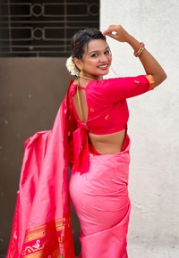 Rajhans Paithani Saree with Gold Zari Swan Motifs & Fancy Meenakari Pallu - FREE, BABY PINK