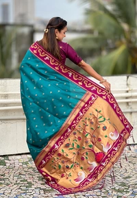 Rajhans Paithani Saree with Gold Zari Swan Motifs & Fancy Meenakari Pallu - FREE, G.MAGENTA