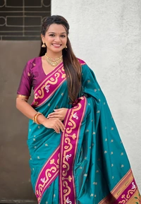 Rajhans Paithani Saree with Gold Zari Swan Motifs & Fancy Meenakari Pallu - FREE, G.MAGENTA