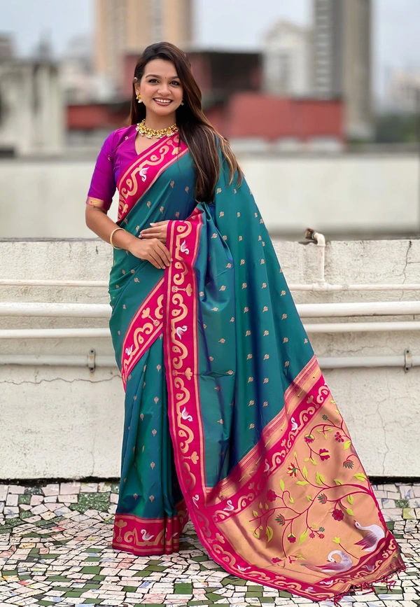 Rajhans Paithani Saree with Gold Zari Swan Motifs & Fancy Meenakari Pallu