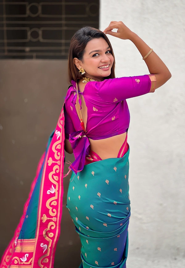 Rajhans Paithani Saree with Gold Zari Swan Motifs & Fancy Meenakari Pallu - FREE, G.PINK