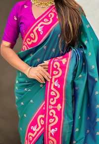 Rajhans Paithani Saree with Gold Zari Swan Motifs & Fancy Meenakari Pallu - FREE, G.PINK