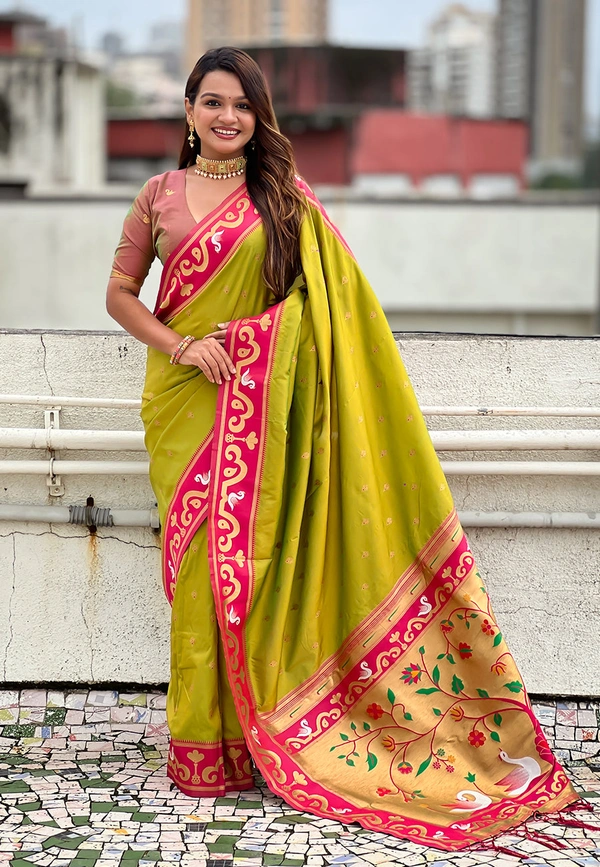 Rajhans Paithani Saree with Gold Zari Swan Motifs & Fancy Meenakari Pallu