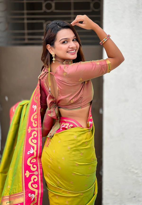 Rajhans Paithani Saree with Gold Zari Swan Motifs & Fancy Meenakari Pallu - FREE, MEHENDI