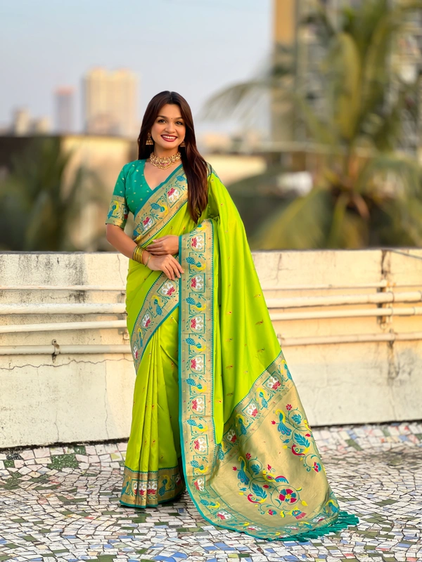 Rajhans Paithani Silk Saree with Gold Zari Meenakari Peacock & Swan Motifs
