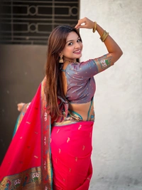 Rajhans Paithani Silk Saree with Gold Zari Meenakari Peacock & Swan Motifs - FREE, PINK