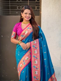 Rajhans Paithani Silk Saree with Gold Zari Meenakari Peacock & Swan Motifs - FREE, RAMA