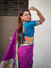 Rajhans Paithani Silk Saree with Gold Zari Meenakari Peacock & Swan Motifs - FREE, PURPLE