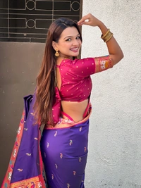 Rajhans Paithani Silk Saree with Gold Zari Meenakari Peacock & Swan Motifs - FREE, VIOLET