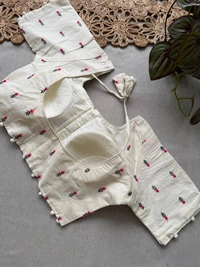 PAITHANI_HOUSE11 Ready-to-Style Khadi Cotton Saree - Designer Heavy Embroidery Padded Blouse (Size 38-42)-CF- 186 - FREE, LIGHT PINK