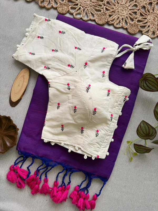 PAITHANI_HOUSE11 Ready-to-Style Khadi Cotton Saree - Designer Heavy Embroidery Padded Blouse (Size 38-42)-CF- 186 - FREE, PURPLE