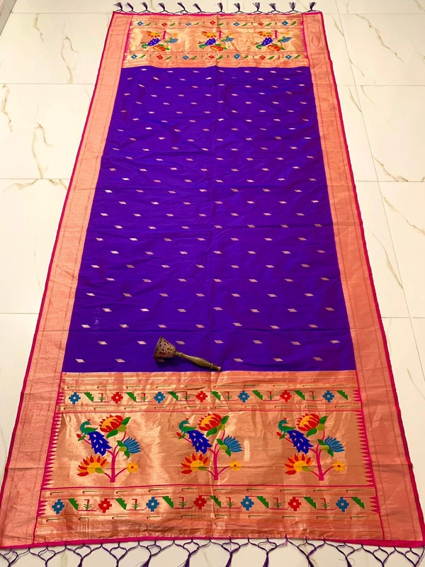 Royal Blue Soft Silk Paithani Dupatta with Grand Peacock Design Royal Blue - 2.5mt, Royal Blue